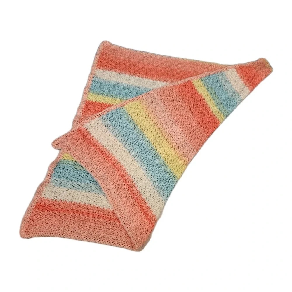 Handmade Crochet Baby Blanket Pastel‎ Rainbow Afghan Pink Blue Yellow 32